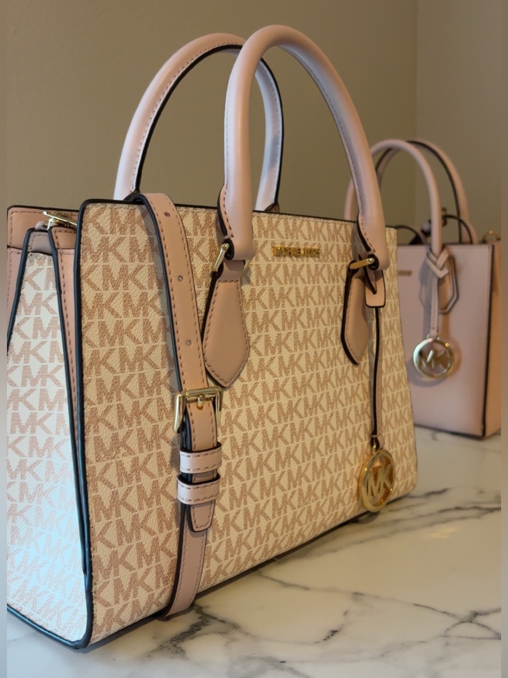 Michael Kors Signature Satchel Optic White Rose Gold Like New